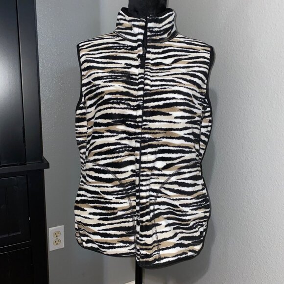Kim Rogers Jackets & Blazers - Kim Rogers Vest Womens Large Reversible Animal Print Fleece Pockets Black White